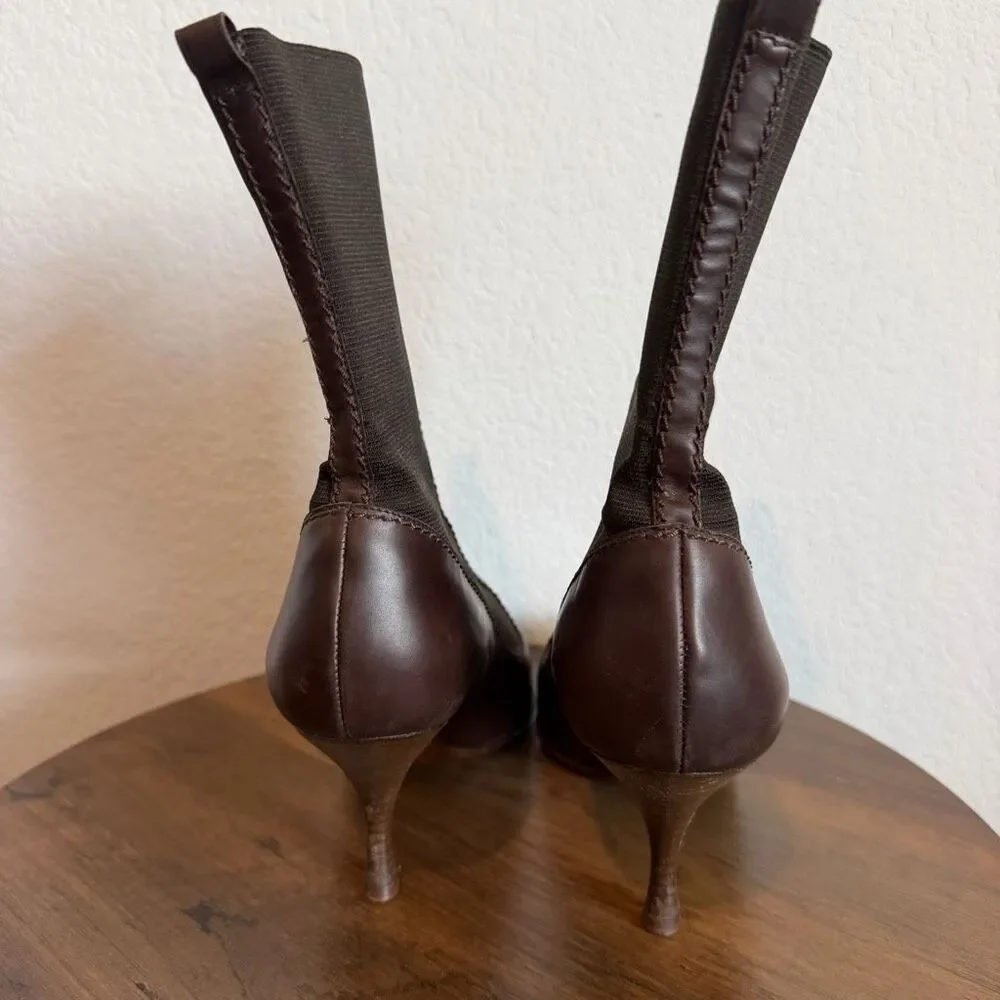 Yves Saint Laurent Brown Leather Pull-On Heeled Sock Bootie Women's Size 39 US 9